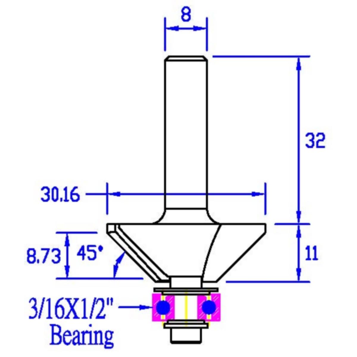 Fraise de défonceuse Q8 - Chanfreiner avec guide angle 25°