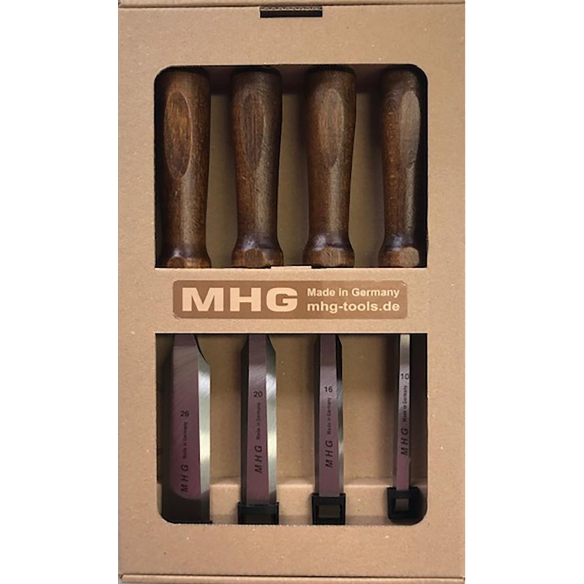 Coffret de 4 ciseaux biseautés 10-16-20-26 mm MHG, Ciseaux à bois - Bédanes  - Bordet