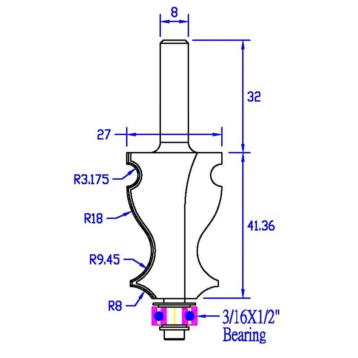 Fraise à moulure - CMT 94128511 - r 4 mm - Ø 33,4 x l 13 mm - Q8