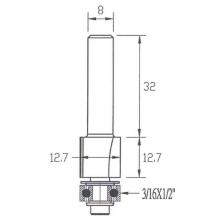 FRAISE A AFFLEURER DROITE D.12,7 mm L.U 50,8 mm AVEC ROULEMENT QUEUE DE 12  mm